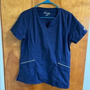 Blue Scrub Top with Zipper Pockets